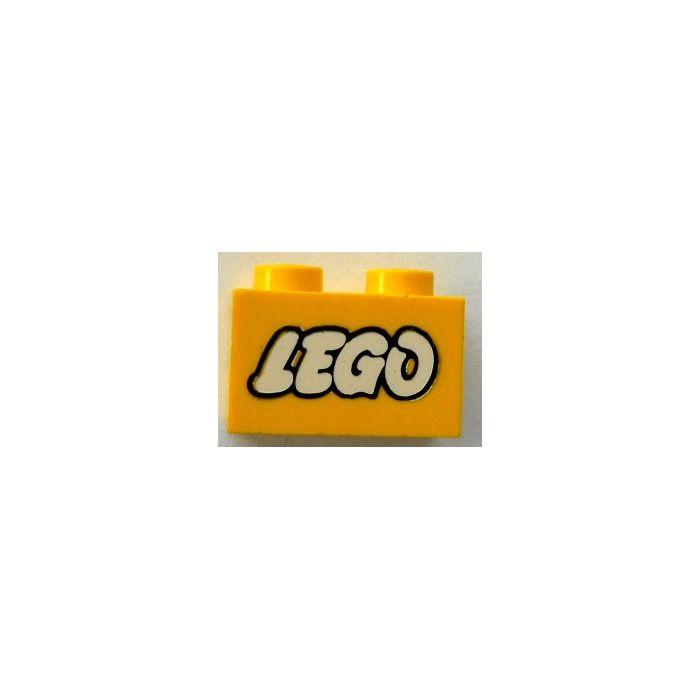 LEGO Old Logo - LEGO Yellow Brick 1 x 2 with White Old Style Lego-Logo with Black ...