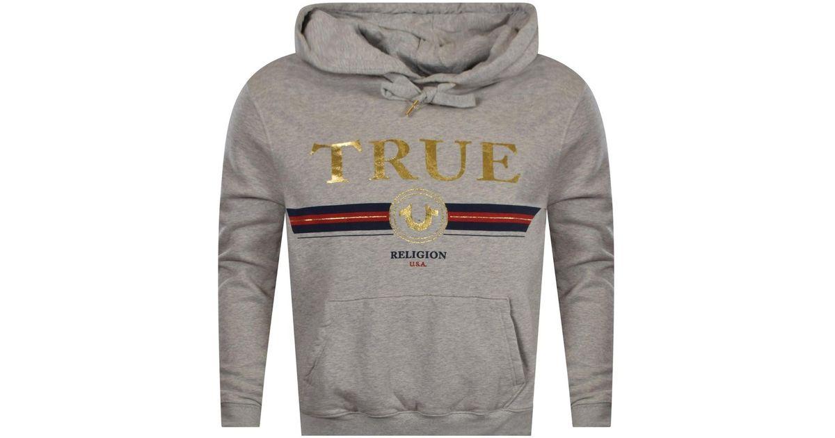 Grey Gold Logo - True Religion Grey/gold Stripe Logo Pullover Hoodie in Gray for Men ...