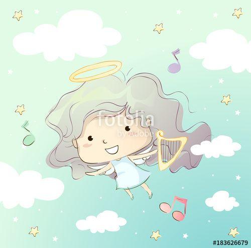 Flying Harp Logo - Kid Girl Angel Flying Harp