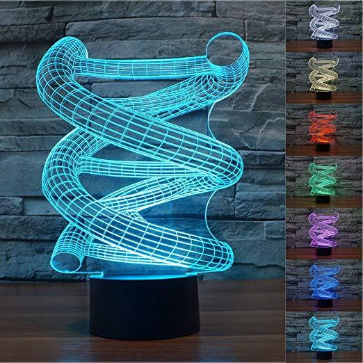 DNA Blue and Green Spiral Logo - New 3D DNA Spiral Night Light Illusion Lamp 7 Color Change LED Touch ...