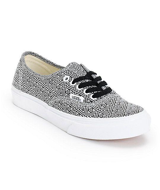 Girls Vans Shoes Logo - Vans Girls Authentic Slim Black & White Geo Print Shoes