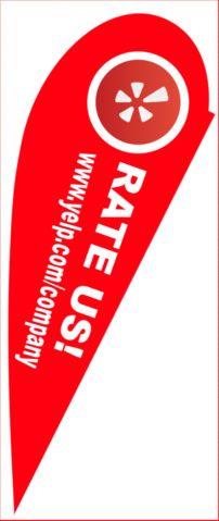 Red Teardrop Company Logo - Custom Yelp Teardrop Flag w/ Rate Us Text Flag Template | Sign4X