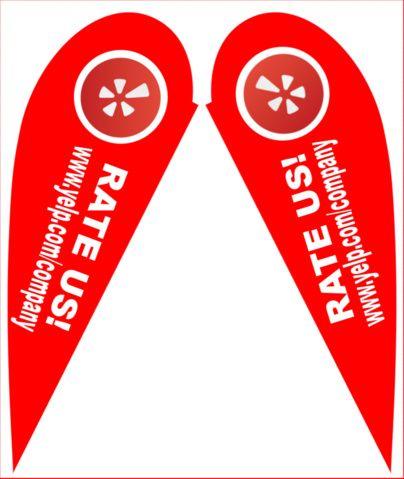 Red Teardrop Company Logo - Double Sided Custom Yelp Teardrop Flag W/ Rate Us Text