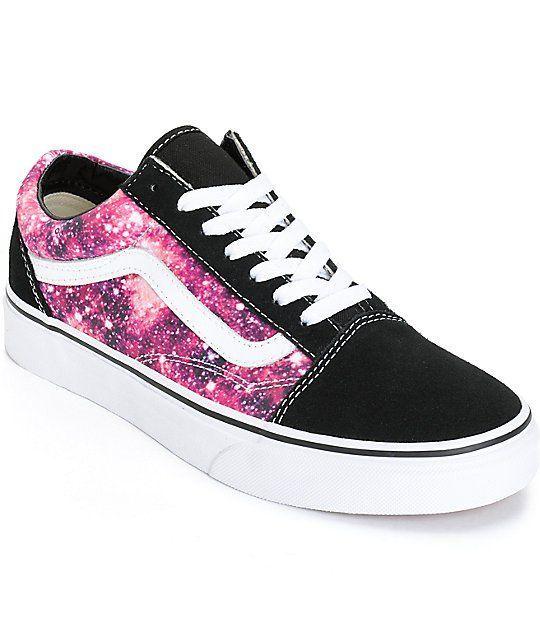 Girls Vans Shoes Logo - Mixed suede and pink galaxy print textile upper, while the classic