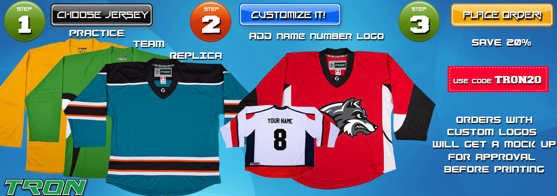 Red White Blue Hockey Logo - Custom hockey jerseys and uniforms - Custom hockey jerseys by JerseyTron