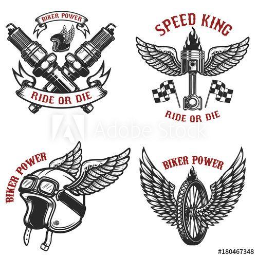 Vintage Spark Plug Logo - Set of vintage motorcycle emblems on white background. Winged piston ...