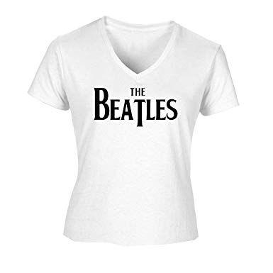 White V Logo - Official Ladies T Shirt The Beatles Classic Logo White V Neck Top M