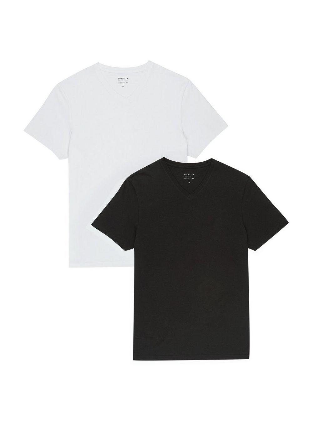 White V Logo - 2 Pack Black and White V-Neck T-Shirt - Burton Menswear