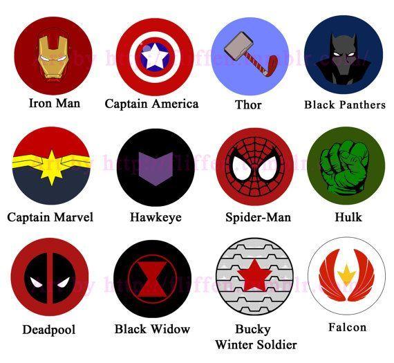 Marvel Superhero Logo - Avengers Buttons - Iron man, Captain America, Thor, Hulk, Captain ...