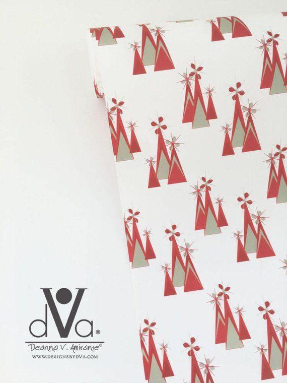 Mountain Red Triangle Logo - Christmas Wrapping Paper Red Mountains Design Red Triangle