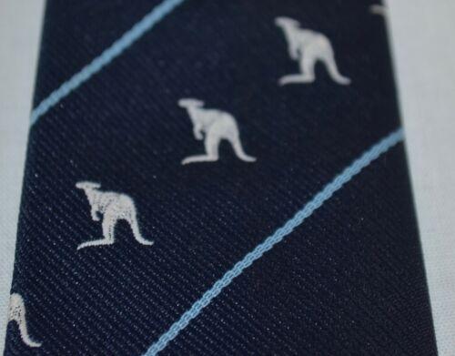 And Symbol with Blue Kangaroo Logo - Vtg Superb Terylene by Lido Navy Blue Kangaroo Woven Print Skinny