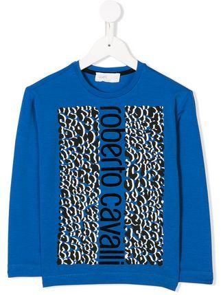 Blue Cheetah Logo - Roberto Cavalli Junior cheetah logo print top $145 AW18 Online