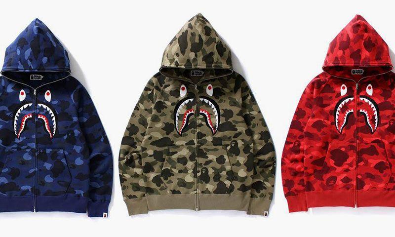 Camo BAPE Shark Logo - BAPE Releases the Color Camo Full Zip Shark Hoodie | Highsnobiety