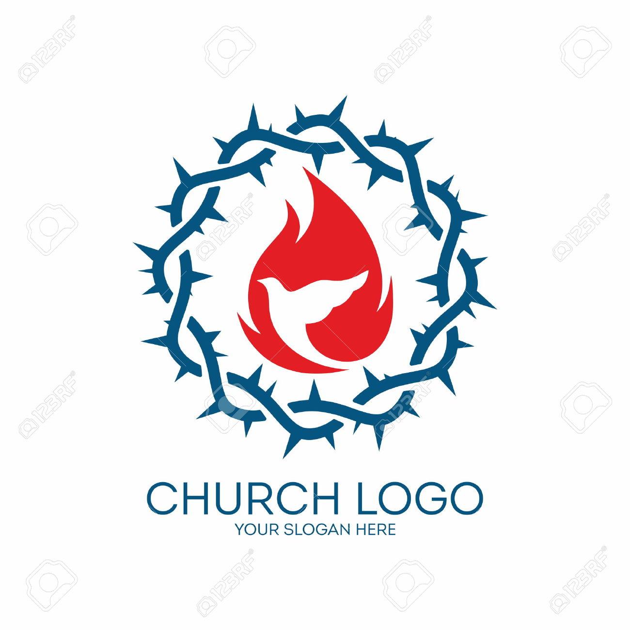 Red and Grey Church Logo - 46668933 Church Logo Crown Of Thorns Blue Red Dove Flames Icon Stock
