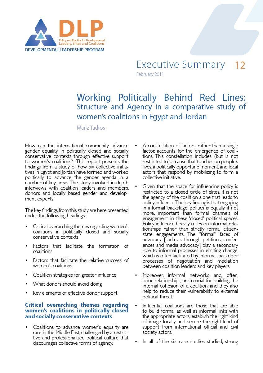 Woman with Red Lines Logo - Executive Summary 12 - Working Politically Behind Red Lines
