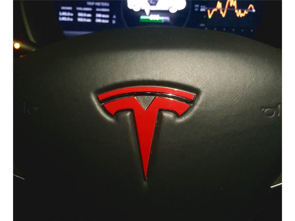 Tesla Red Logo - Steering Wheel T Logo Decal in Tesla RED