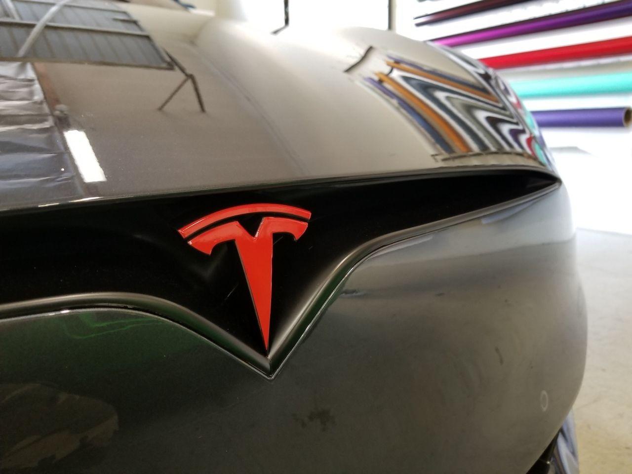 Tesla Red Logo - Tesla Emblem Overlays Front & Rear
