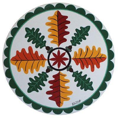 Red Oak Leaf in Circle Logo - Eight Oak Leaves, Acorns, Circle and Small Rosette