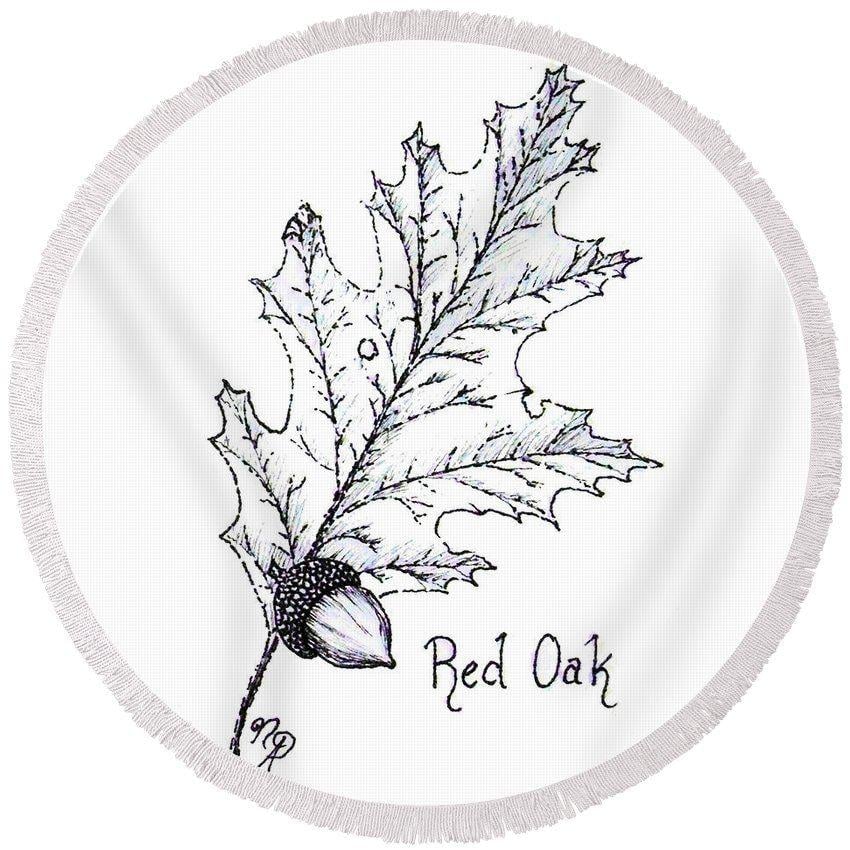 Red Oak Leaf in Circle Logo - Red Oak Leaf And Acorn Round Beach Towel for Sale by Nicole Angell