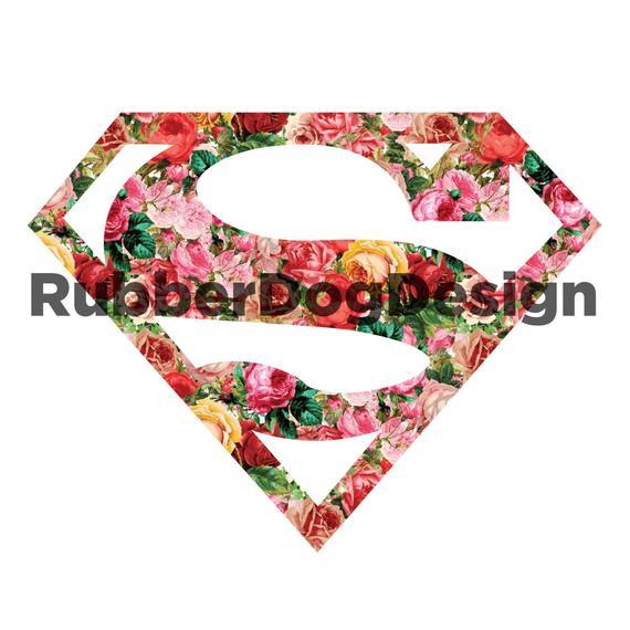Superman Flower Logo - SUPERMAN SUPERWOMAN SUPERGIRL Flower Design Digital Floral
