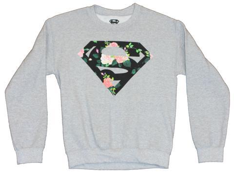 Superman Flower Logo - Superman (DC Comics) Crewneck Sweatshirt - Flower Filled Classic Super