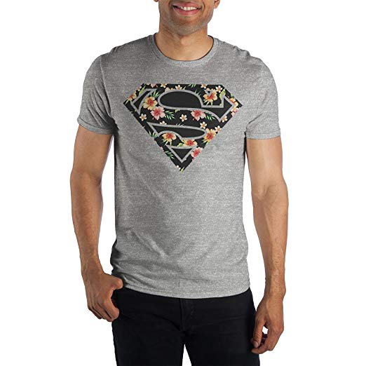 Superman Flower Logo - Tropical Superman Flower Logo Men's Gray T Shirt Tee