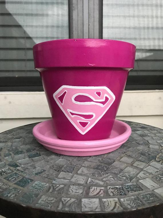Superman Flower Logo - DC Pink Superman Flower Pot | Etsy