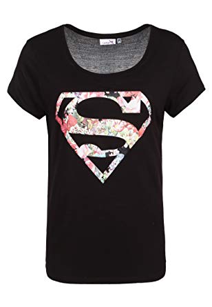 Superman Flower Logo - Sublevel Ladies' Superman T Shirt With Flower Print. Ladies' Shirt
