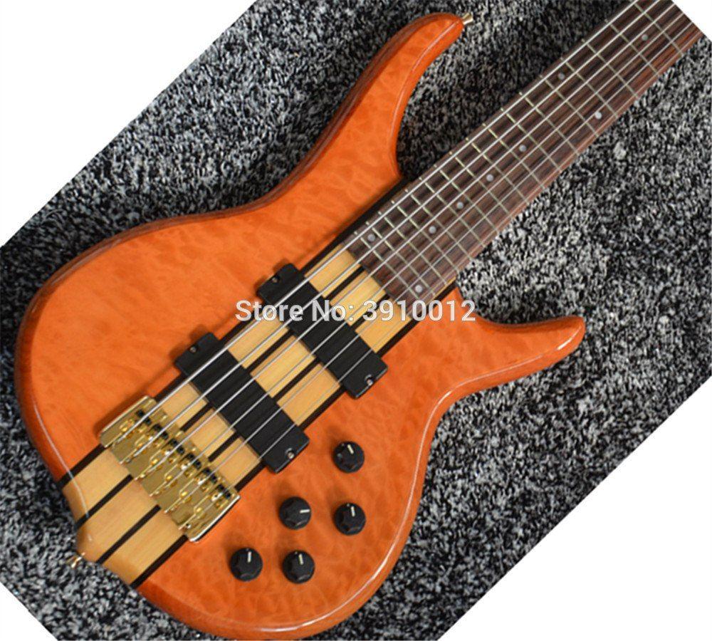 Gold Bass Logo - 6 strings S logo Handmade Electric Bass guitar,Active Pickups,Gold ...