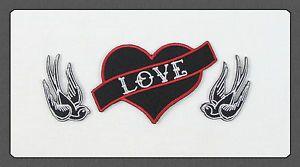 Heart Scroll Black and White Logo - PAIR BLACK & WHITE SWALLOWS & LOVE IN HEART SCROLL COMBO Iron On Sew ...