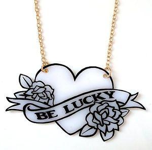 Heart Scroll Black and White Logo - BE LUCKY Necklace - Love Heart, Scroll & Roses - Tattoo Inspired ...