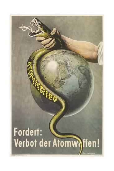 Snake with Globe Logo - German Ban Atomic Weapons Poster, Snake and Globe Giclee Print at ...