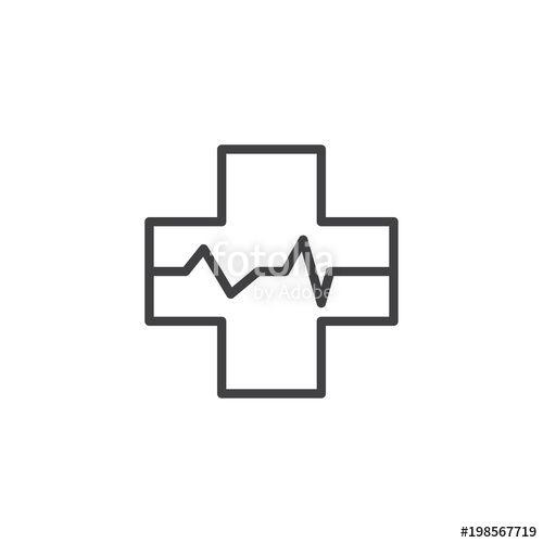 White Medical Cross Logo - Medical cross with heart beat outline icon. linear style sign for ...