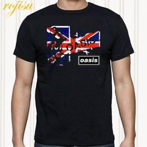 British Rock Band Logo - New OASIS UK Flag Logo British Rock Band Men's Black T Shirt Size S