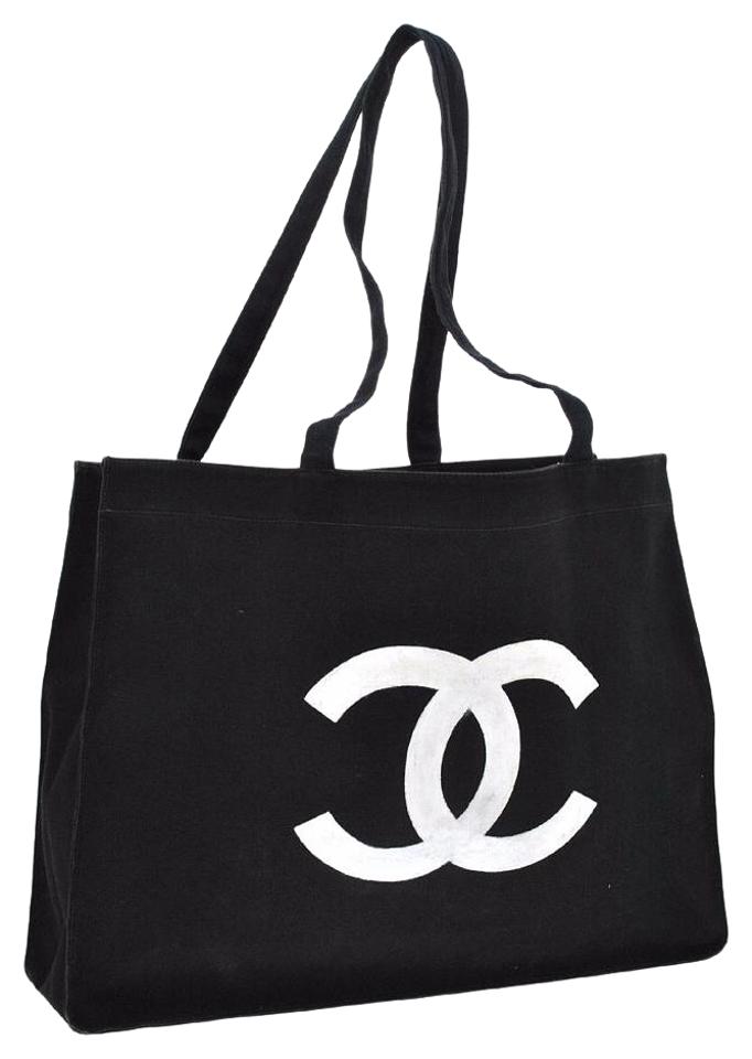 Chanel CC Logo - Chanel Cc Logos Jumbo Shopping Tone Black Canvas Shoulder Bag - Tradesy