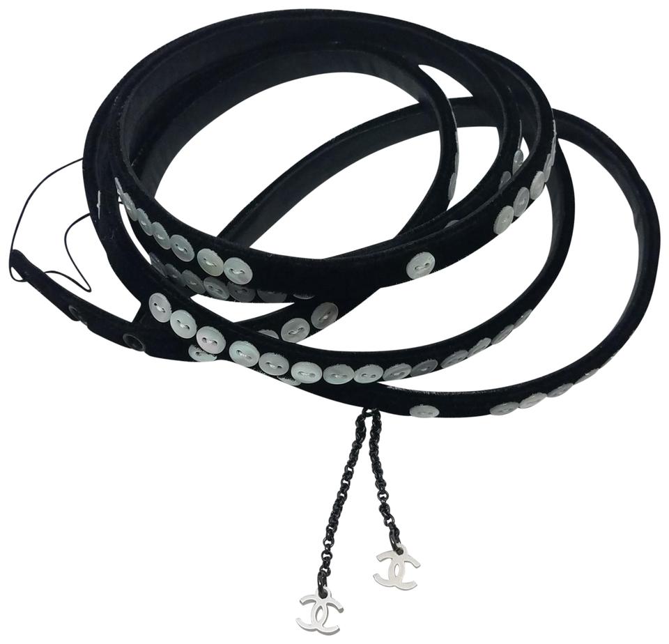 Chanel CC Logo - Chanel Black White Velvet Cc Logo Button Embellished Thin Belt - Tradesy