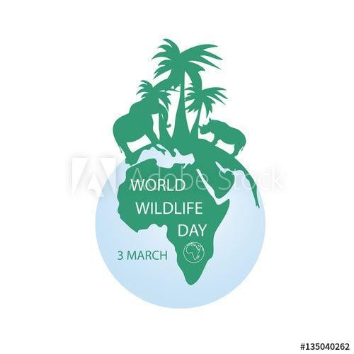 Elephant and Globe Logo - March 3 World Wildlife Day. Globe with Africa, silhouettes