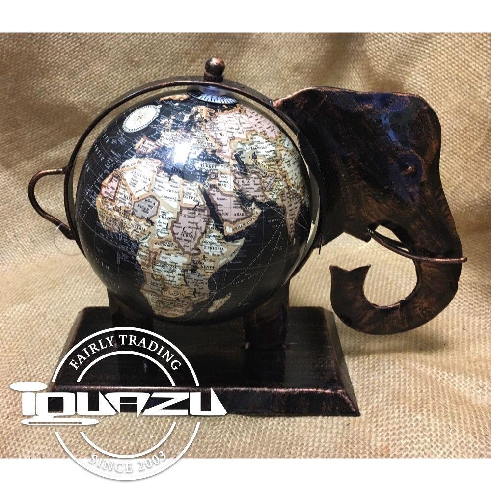 Elephant and Globe Logo - Metal Elephant Globe - Black - Fairtrade gifts from Iguazu