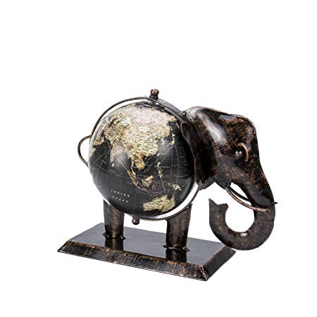 Elephant and Globe Logo - Fair Trade Decorative Elephant Globe Vintage World Map 20cm x 10cm