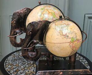 Elephant and Globe Logo - Fair Trade Decorative Elephant Cream Globe Vintage World Map Small