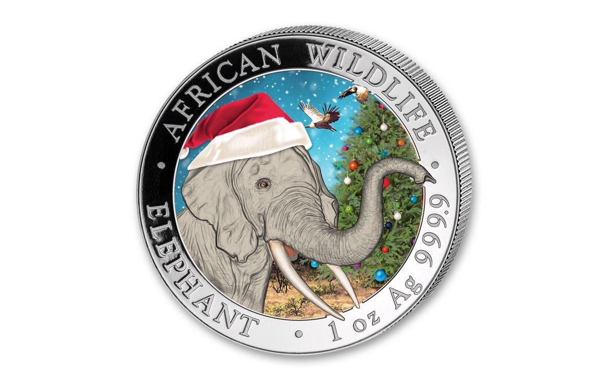 Elephant and Globe Logo - 2018 Somalia 1-oz Silver Elephant with Snow Globe | GovMint.com