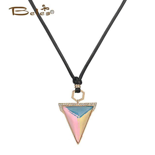 Tricolor Triangle Logo - Beles Fashion Triangle Design Tricolor Glass Statement Pendant Rose