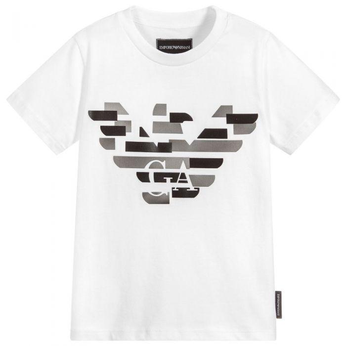 White Eagle Logo - Emporio Armani Boy's White Eagle Logo Cotton T Shirt