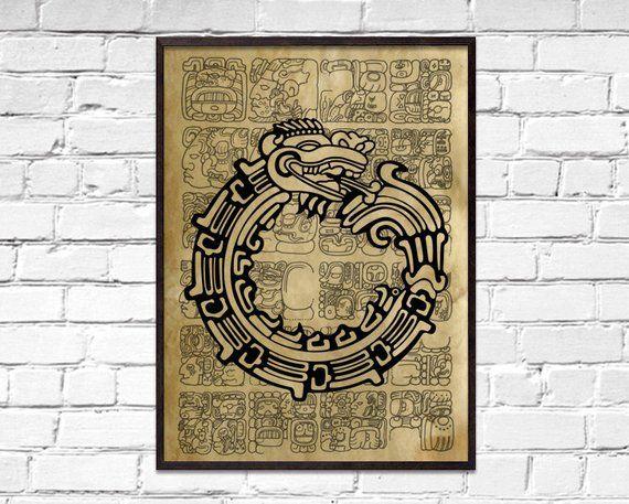 Maya Dragon Logo - Aztec Uroboros old poster Symbolic Maya wall decor | Etsy