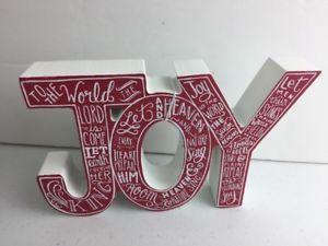 Five Red White Letter Logo - Christmas Holiday JOY Wooden Box Sign Block Letter Red White PBK 8 X ...