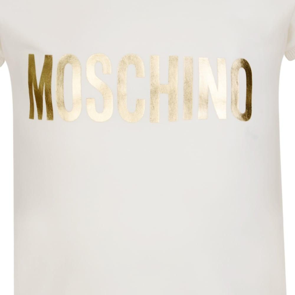 Gold Off White Logo - Moschino Girls Off White T Shirt With Gold Logo Text