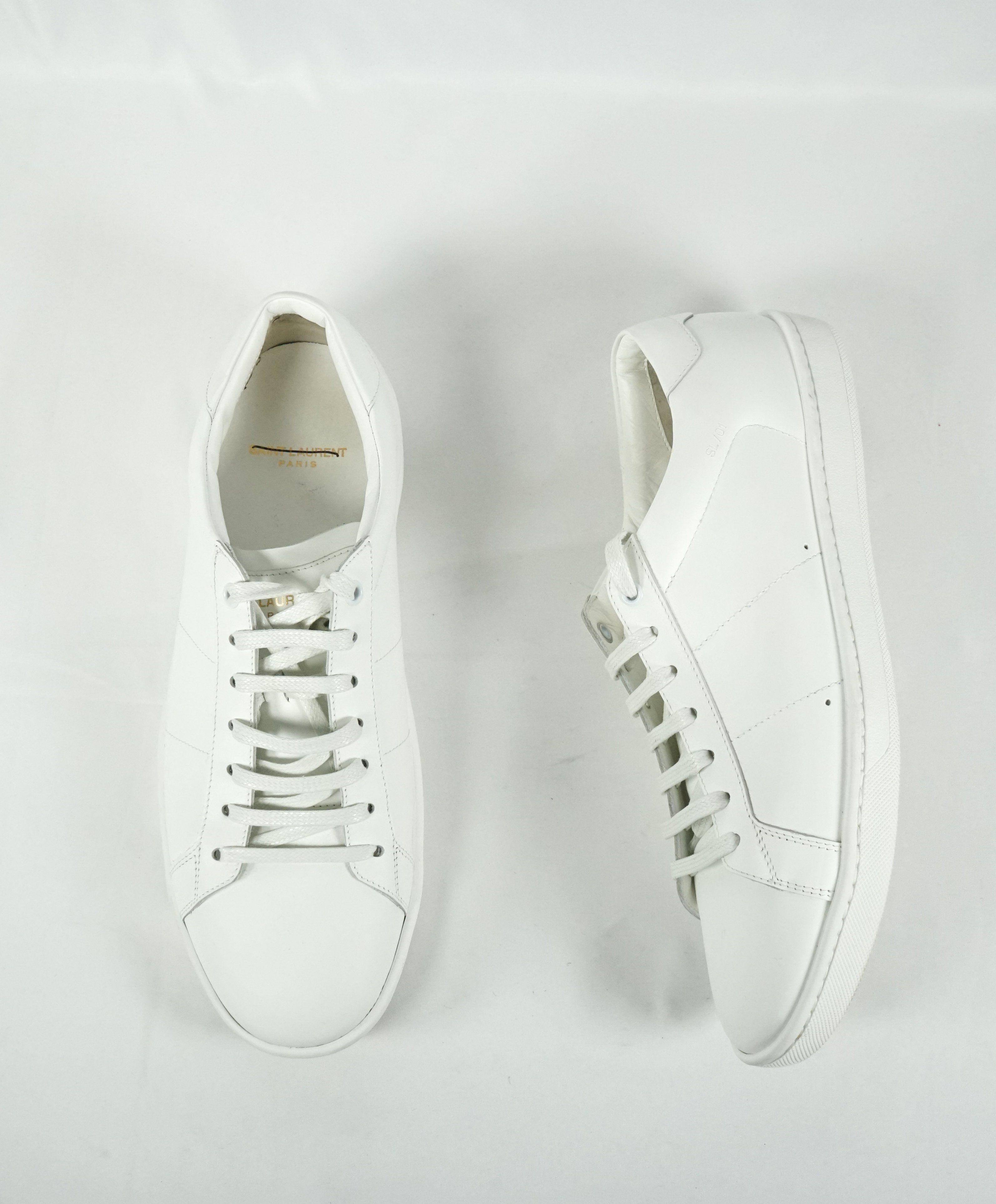 Gold Off White Logo - SAINT LAURENT - SL/01 Court Sneakers In Off White Leather Gold Logo ...