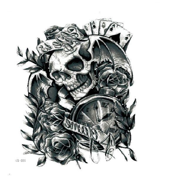 Skull and Roses Logo - Waterproof Rose & Clock & Skull Pattern Temporary Tattoo Sticker ...