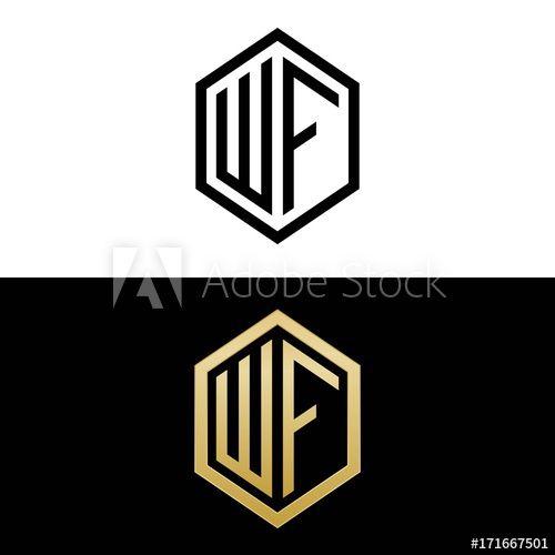 WF Logo - initial letters logo wf black and gold monogram hexagon shape vector ...