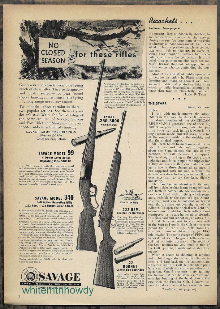 Vintage Savage Guns Logo - SAVAGE Model 99 Lever & 340 Bolt Action Rifle AD